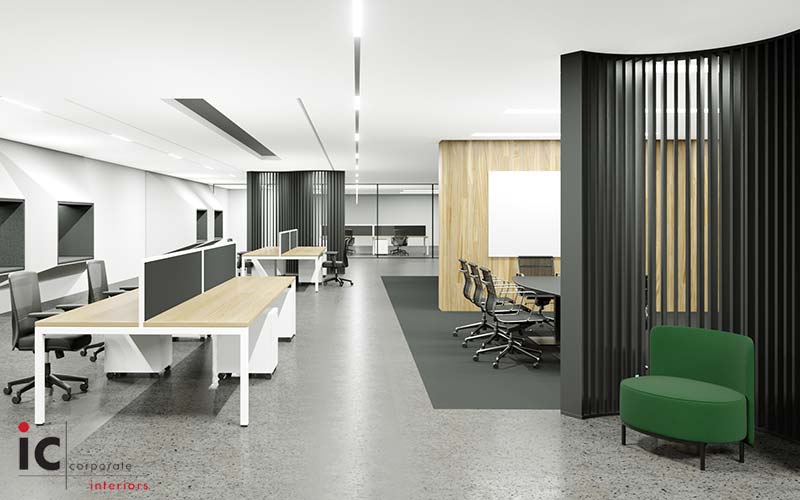 Curved Black Slat Wall, Floor to ceiling or custom height. Choice of colours