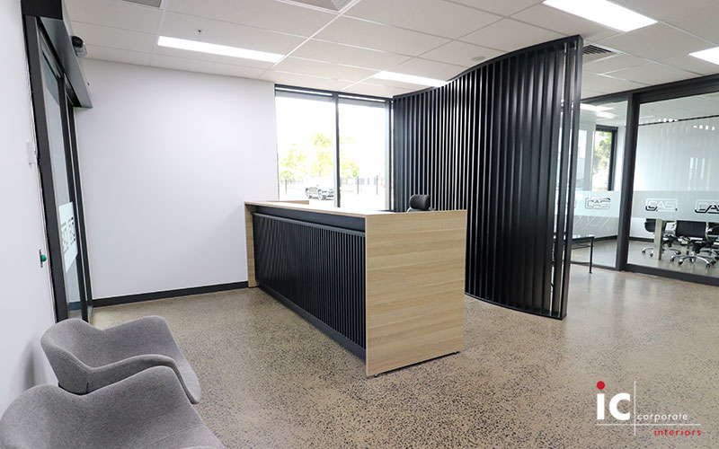 Black timber curve slat feature wall. Custom made to any size.