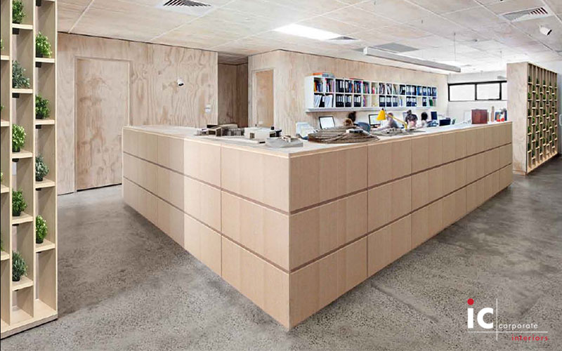 reception desk with wood timber finish